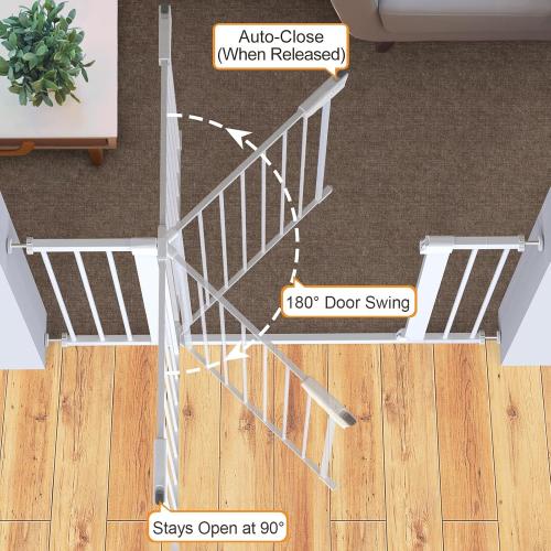 Cumbor 29.7-46 Baby Gate for Stairs, Toddler Safety Essentials for The House, Auto Close Dog Gate for Doorways, Mom's Choice Awards Winner-Easy Install Pressure Mounted Pet Gates for Dogs, White