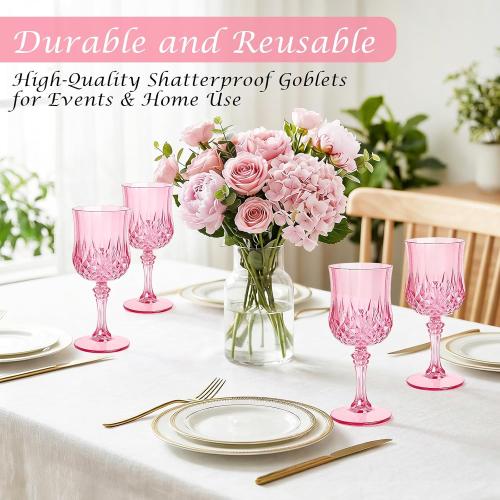 Plastic Wine Glasses , 7.7 oz Reusable Plastic Goblets, Pink