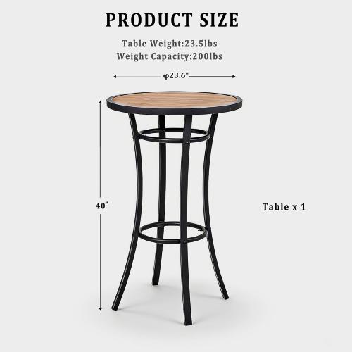 Bar Height Patio Table, 40-Inch Outdoor Pub Table Bistro Table with Wooden-Like Table Top & Metal Frame