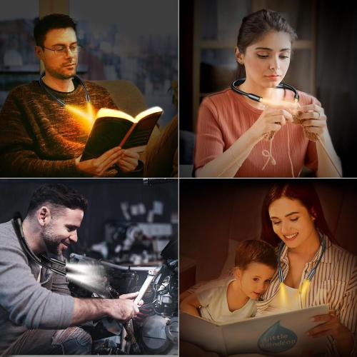 Gritin LED Neck Reading Light,Book Light for Reading in Bed-Eye Caring 3 Colors, Dimmable Brightness, Bendable Arms, 80 Hrs Runtime, Neck Round Design, Comfortable &Lightweight for Crafting, Knitting