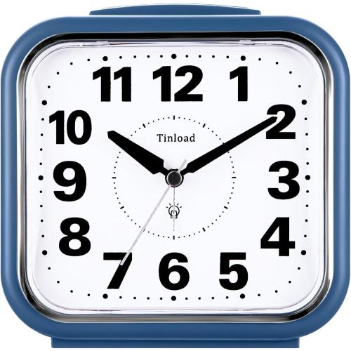5.5 Large No Ticking Analog Alarm Clock,Silent Readable for Seniors,Easy to Set,Gradual Rise Alarm,Big Numbers,Gentle Wake,Snooze, Lighted on Demand,Battery Operated,Blue