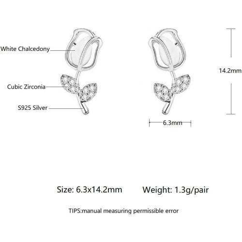 Sterling Silver White Chalcedony Tulip Flower Stud Earrings