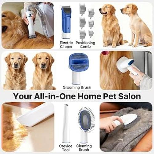 Buenkee Dog Grooming Vacuum Kit, 15000Pa Clipper, Shedding Brush, 2L, White