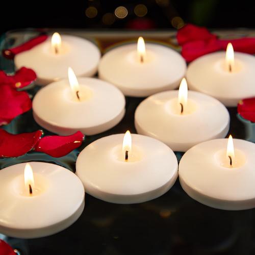 24 Pack White Floating Candles Set, 10 Hours Burns