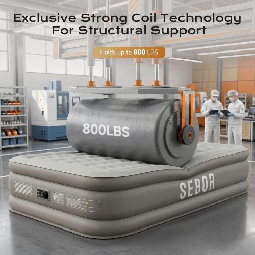 Air Mattress with Built-in Pump, Comfortable Self-Inflating Air Mattress with High-Speed Pump, Durable Blow Up Mattress with Storage Bag for Guests, Camping, Travel (18 Queen, Brown Gray)