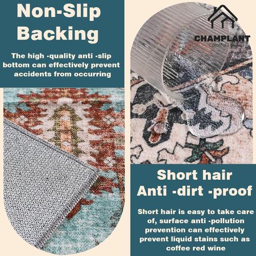 CHAMPLANT Washable Area Rug 9'x12' Deep Khaki Retro Flowers Boho Design Non-Shedding Easy Care Ideal for High Traffic Areas in Living Room Bedroom Office Coffee Table Kitchen Large Carpet