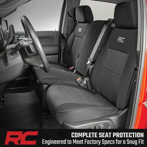 Rough Country Neoprene Seat Covers for Chevy Silverado & GMC Sierra 1500 (2019-2026) w/No Rear Seat Storage or Cup Holder - Waterproof & UV Resistant, Foam Padded, Front & Rear Row Cover Set