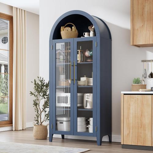 The glass panes are missing ‼️GarveeHome Arched Kitchen Pantry Cabinet - Farmhouse 5 Tier Display Shelf with Adjustable Shelf and 2 Large Glass Doors, Versatile Storage Cupboard for Kitchen, Dining Room, Living Room, Night Blue