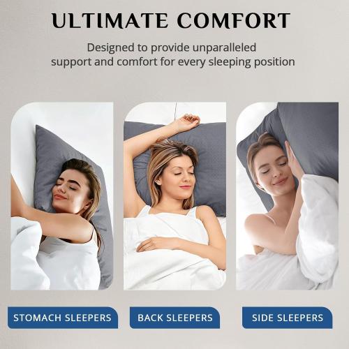 JOLLYVOGUE Grey Pillows Queen Size Set of 2, Supportive Firm Bed Pillows with Oeko-Tex Certified Soft Down Alternative Fill, Fluffy Luxury Hotel Quality for Back, Stomach and Side Sleepers