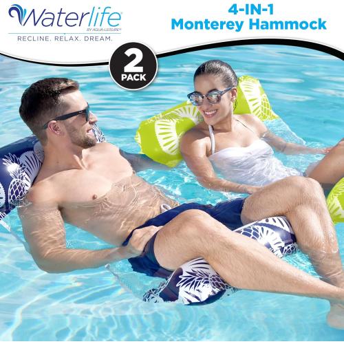 Waterlife 4-in-1 Pool Hammock 4-Pack, Inflatable Pool Chair Float, Water (Saddle, Lounge Chair, Drifter)