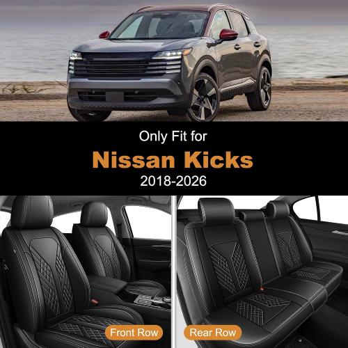 Car Seat Covers Full Set Fit for Nissan Kicks 2018-2025 2026 Waterproof Seat Covers Faux Leather Car Seat Cushions Automotive Seat Protectors Covers(5 Seats, Black)