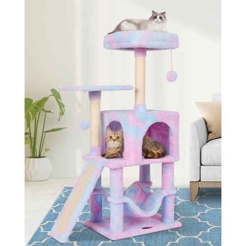 Cut Cat Tree Cat Tower Condo with Hammock Kittens Scratching Post Rainbow
