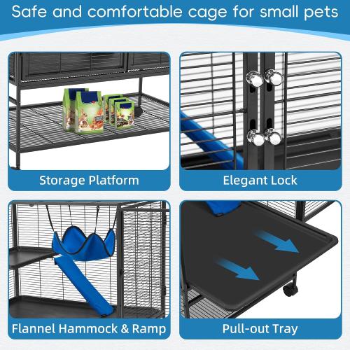 HABUTWAY 40''H Large Metal Rolling Ferrets Cage, 2-Tiers Small Animal Cages, Cage for Rats/Chinchillas, 0.5'' Bar Spacing for Ferret,Small Animal Cage w/Removable Ramp & Platform