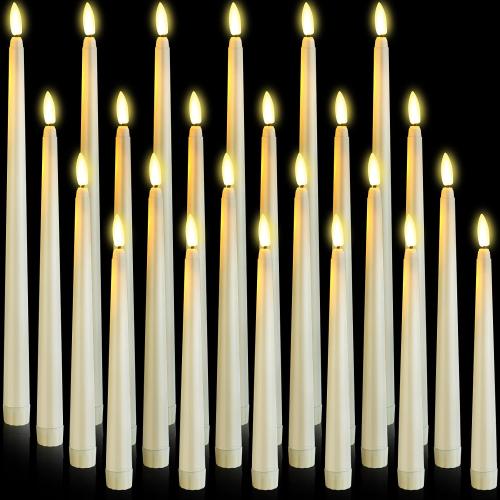 Rossesay 24 Pcs Flameless LED Taper Candles Battery Operated Candle 8.5, 9.65, 10.8, 12.8 Flameless Candlesticks Flickering for Christmas Church Wedding Indoor Decoration(Classic, Ivory)