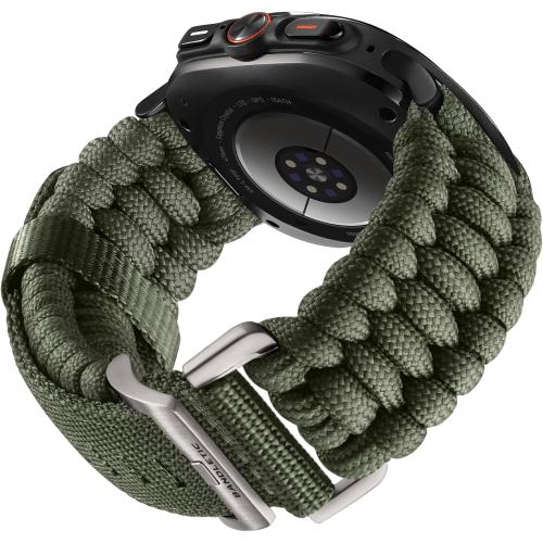 Bandletic Rugged Paracord Compatible with Samsung Galaxy Ultra Watch 47mm Band 2025 2024 for Men, Handmade Woven Braided Tactical Military Survival Nylon Strap, Large, Titanium Buckle-Army Green