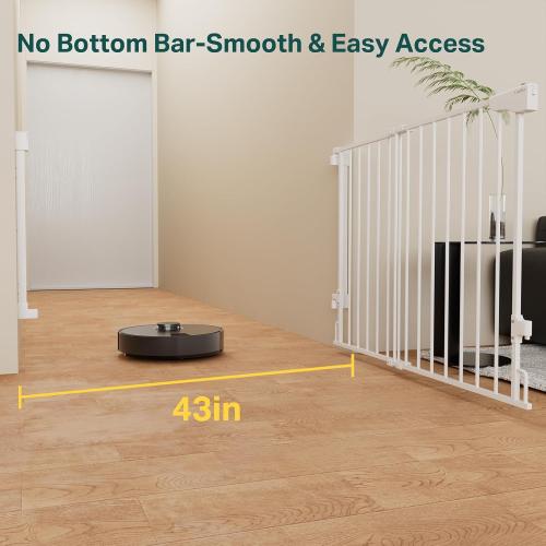 Cumbor 29.2–43 Baby Gate for Stairs, Hardware Mounted (Drill Required), Expandable No Bottom Bar Dog Gate, Auto Close Extra Wide Walk Thru, Pet & Toddler Proof Gate, Top & Bottom of Stairways (White)