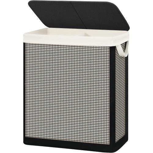 STO STO 2 Section Laundry Hamper with Lid, 140L Steel-Frame Double Laundry Hamper with Removable Washable Liner, Breathable Large Laundry Basket for Bedroom, Bathroom, Laundry Room, Dorm, Closet