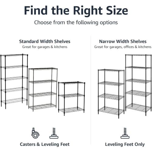 Amazon Basics 5-Shelf Adjustable Heavy Duty Steel Wire Storage Shelves for Garage, Kitchen, Easy Assembly, 36 x 14 x 72, Black