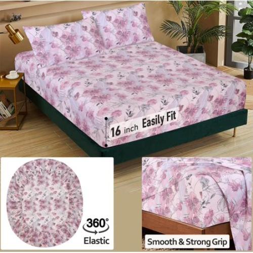 RUVANTI 100% Cotton Sheets – Queen Size Percale Bedding, Cooling & Breathable Floral Design, Durable with a Crisp, Soft & Comfortable Feel, 16 Deep Pocket, 4-Piece Set, Lilac Floral