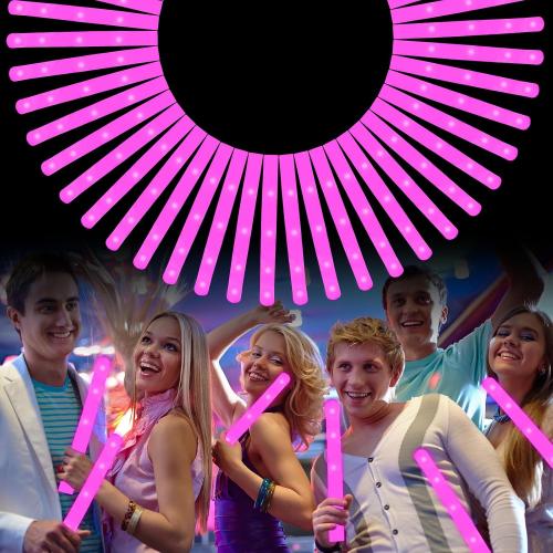 Foam Glow Sticks Bulk, 30 PCS Pink Light Up Foam Sticks 3 Modes, Glow Party Supplies for Wedding,Raves, Carnival, Concert, Halloween, Christmas, Valentine's Day
