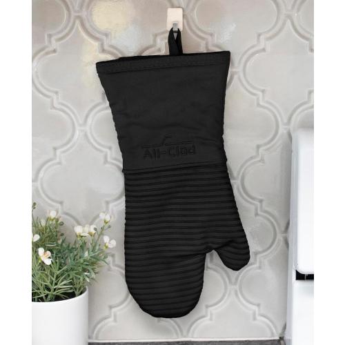 All-Clad Silicone Oven Mitts: Heat Resistant up to 500 Degrees - 100% Cotton & Silicone, 14x7 Oven Mitt for Kitchen and Barbecue, 2-Pack, Black