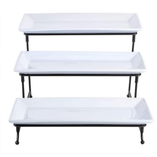 Gibson Elite Gracious Dining 3-Tier Serving Set w/ Plates & Metal Stand