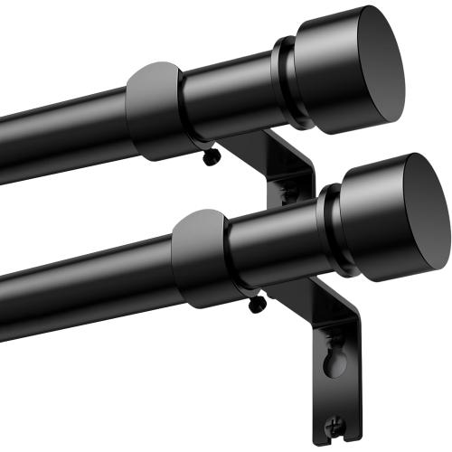 2 Pack Black Curtain Rod 17 to 58 inch for Window 48 inch, Adjustable Heavy Duty Thick Matte Black Modern 4 ft