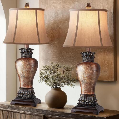 Hamucd 27 Set of 2 Tall Farmhouse Rustic Table Lamps for Living Room,3-Color Temperature Dimmable Western Bedroom Lamps for Night Stands Traditional Antique Decor (Brown)