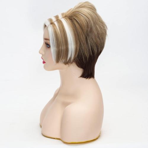 Coraline Short Pixie Wig Blonde Mixed Vintage Women Updo Bob Sythetic Realistic Party Wig