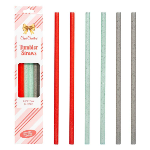 CharCharms 6pk 30oz Holiday Glitter Water Bottle Straws Red/Green/Silver