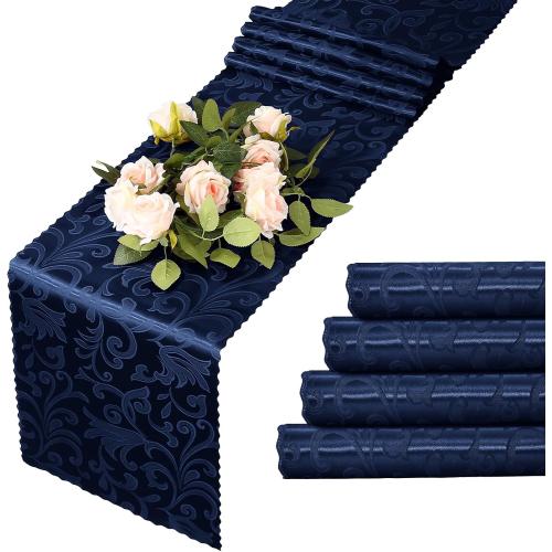 MILVOWOC 4 Pack Navy Blue Damask Table Runner, 12 x 72 Inch