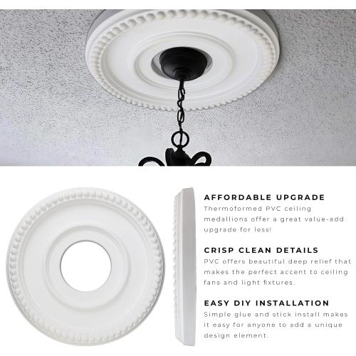 12 Inch OD x 4inch ID White Ceiling Medallion Plate – PU Plastic Decorative Cover for Fan, Light Fixtures, Chandelier Canopies – Traditional, Retro, and Minimalist Home Lighting Replacement