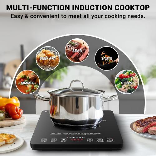 AMZCHEF Portable Induction Cooktop, 20 Temperature & Power Levels, 1800W