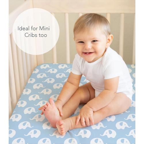 100% Organic Cotton Fitted Sheets Perfectly Compatible with Graco Pack n Play, Babyletto, Pamo Babe, Hiccapop, Dream on Me, Evenflo, Baby Trend Portable/Mini Crib/Playards. 2 Pk, Blue/Boy.