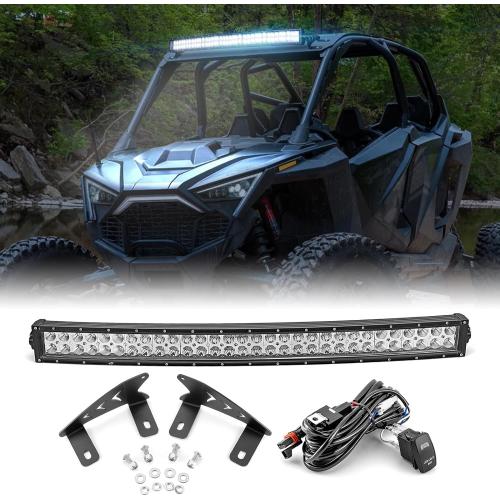 WeiSen 32 LED Light Bar Kit with Plug & Play Wiring Harness Compatible with Polaris RZR PRO R 4 2022-2025, 180W Curved Light and Upper Windshield Mounting Brackets