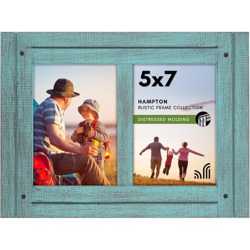 Americanflat 5x7 Double Picture Frame - Rustic Turquoise Blue