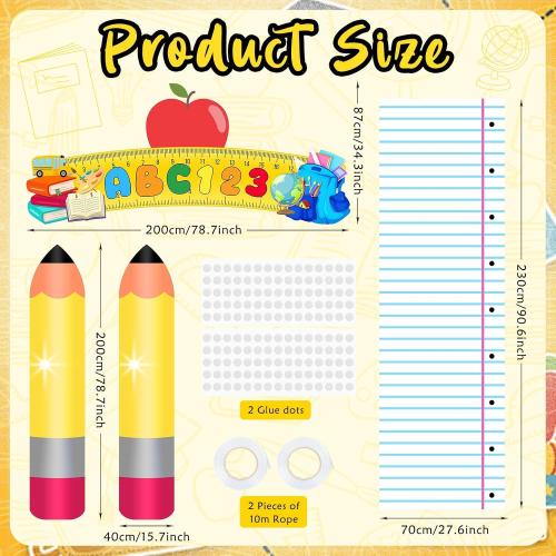 6 Pcs Back to School Door Porch Banner with Rainbow Foil Fringe Curtain First Day of School Classroom Decor ABC Pencil Photo Booth Backdrop Kindergarten Preschool Welcome Back to School Party Supplies