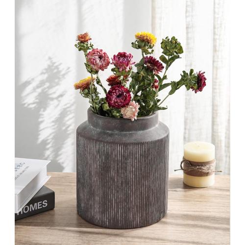 Flower Vase, 7 in Ceramic Vases for Centerpieces Rustic Vase Home Decor Vintage Farmhouse Decorative Terracotta Pottery Cute Wide Mouth Vase for Dining Table Fireplace Living Room Bathroom Wedding