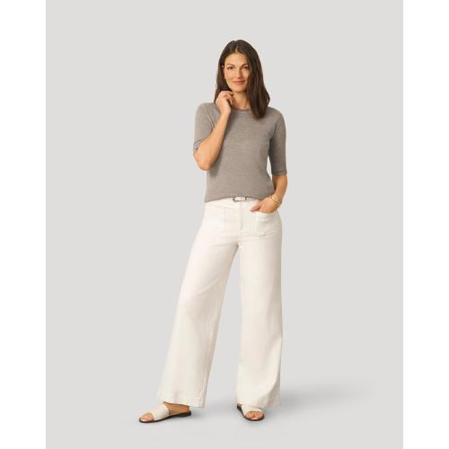 SIZE XL ❗❗Cable & Gauge Elbow Sleeve Pick Stitch Trim Fitted Sweater, Crewneck Top for Women