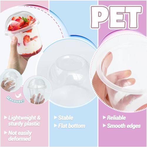 100 Pack 12 oz Clear Plastic Cups with Dome Lids,Parfait Yogurt Cups with Spoons,No Hole Plastic Cup with Lids for Dessert,Yogurt,Ice Cream,Cupcake,Fruits