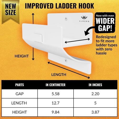 Ladder Hangers for Garage Wall - White Set of 2 Wall Mount Step Ladder Hook