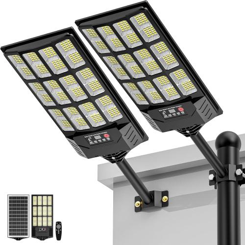 Solar Street Lights Outdoor Waterproof,48000LM 320°Wide Angle Flood Light, LED Solar Parking Light with Motion Sensor and Remote Control for Outdoor, Streets, Courtyards,Parking Garages,2Pack