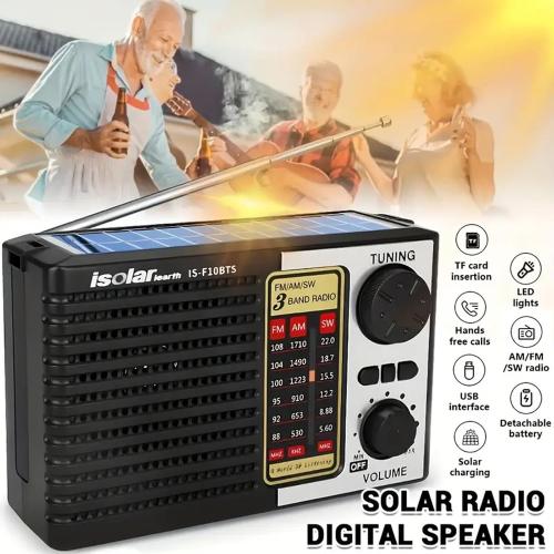 Portable Solar Radio, AM/FM/SW Bands, Digital Speaker with Strong Reception, LED Lights, USB Charging, Detachable Battery for Camping and Mountaineering Outdoor Camping Jogging