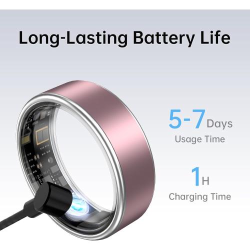 Smart Ring Fitness Tracker Ring for Women & Men, Sleep/Step/Blood Oxygen/Heart Rate Monitor, Long-Lasting Battery Sleep Ring, No Subscription Fee (Matte Pink, 13#)