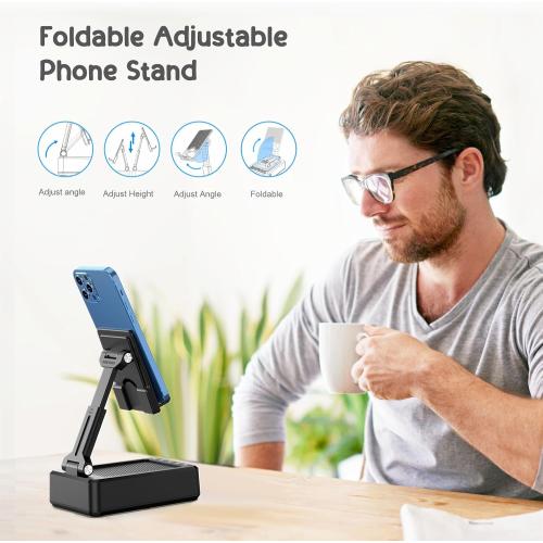 TechGlow Foldable Cellphone Stand with Bluetooth Speaker and Charging Function Birthday Gifts for Men Women Mother Father Boy Girl Teens Cool Tech Gadgets