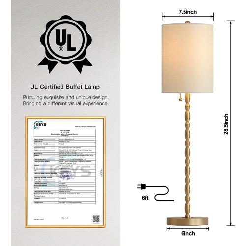 Buffet Lamps Set of 2, 28.5 Tall Brass Finish Lamps for Entryway, Hallway, Console Table, Dining Sideboard or Living Room, UL Certified with Pull Chain, Linen Shade, Urban Luxury Style