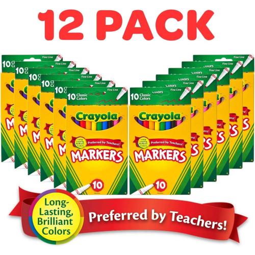 Crayola Fine Tip Markers for Kids 12ct, Bulk School Supplies for Classrooms