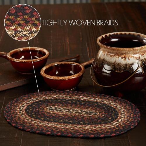 VHC Brands Country Beckham Placemat, Red Black Tan, Jute Blend, Oval, 10x15 Inches
