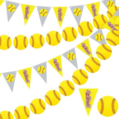 Tinlade 4 Pcs Softball Party Banners Bunting Garland Sports, Bright Style