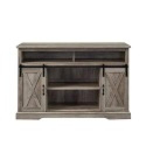 EdisonWalker Edison - Sliding Barn Door Highboy Storage Console for Most TVs Up to 52 - Stone Grey